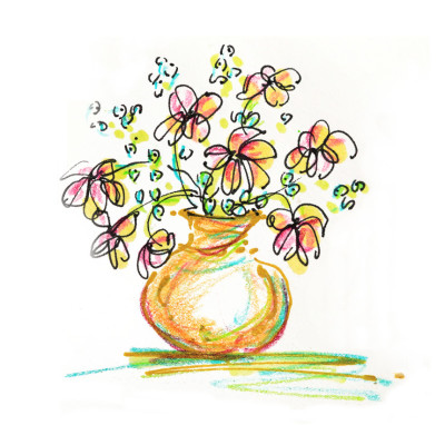 Connie Cermak Sketch Colorful Flowers in Gold Vase